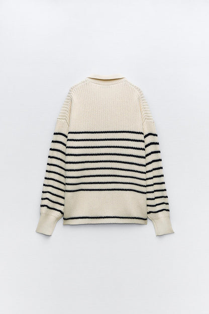 Old Money Oversized Knit Polo Woolen Sweater