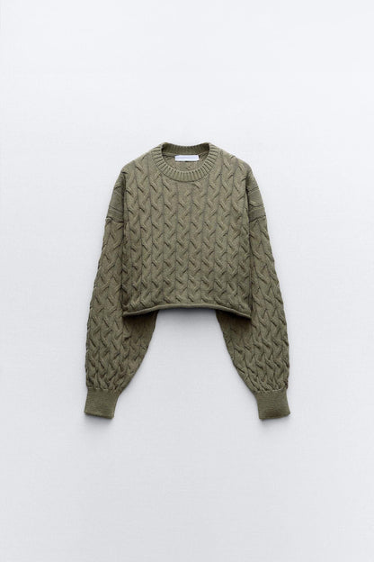 Old Money Cable Cropped Wool Sweater