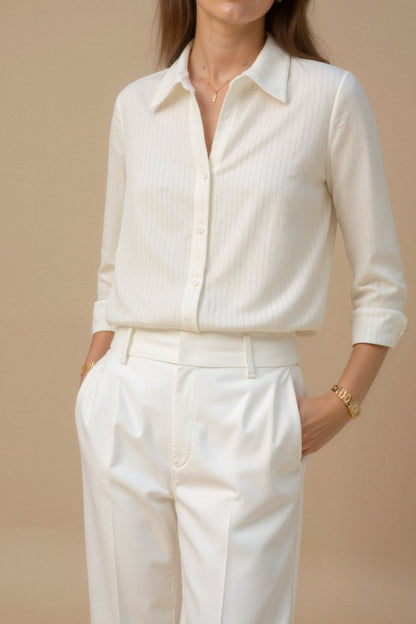 Old Money Elegant Striped Print Button Business Front Shirt