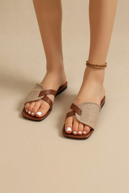 Old Money Women's Square Toe Casual Retro Open Toe Flat Slides